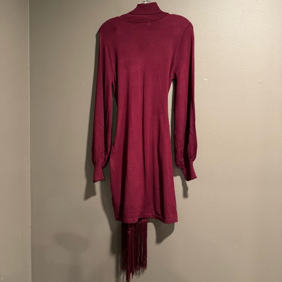 LOFT Burgundy Mock Neck Bishop Sleeve knit Bodycon Dress Size Small - Picture 2 of 9
